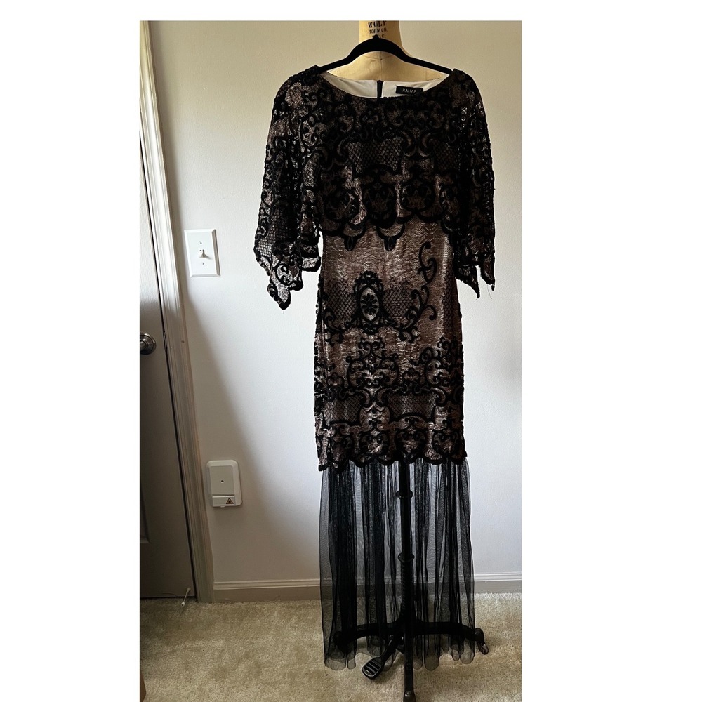 Rahaf Romantic Gothic Black Lace Gown Capelet Sleeve Maxi‎ Dress 38